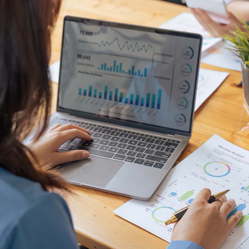 Accountant looking at charts on a laptop